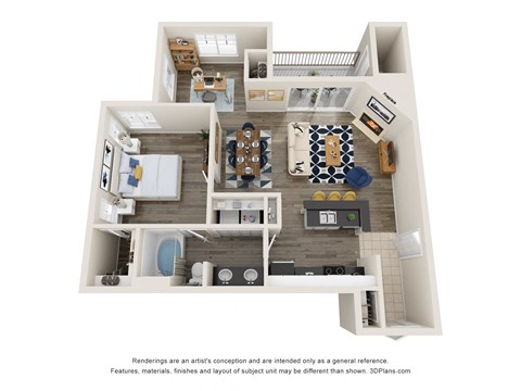Floor plan for 1 bed, 1 bath, 817 sqft